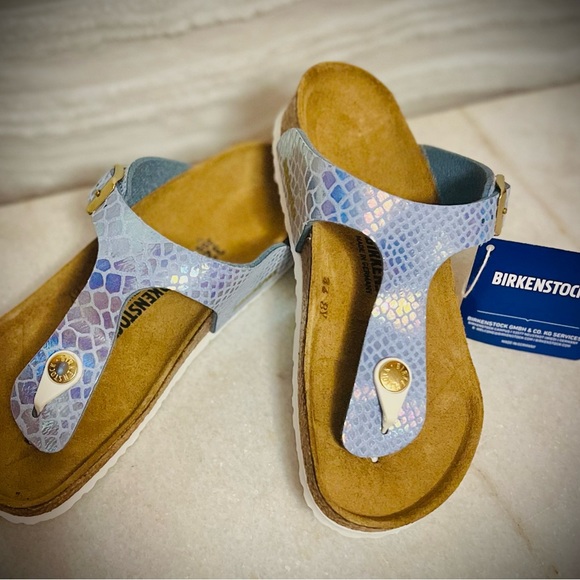 NWT Birkenstock Gizeh Kids Shimmering Snake Print Sandals
